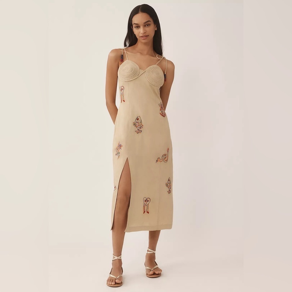 Farm Rio x Anthropologie Embroidered Linen Blend Dress